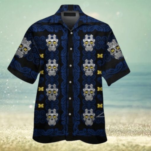 Michigan Wolverinesskull Short Sleeve Button Up Tropical Hawaiian Shirt