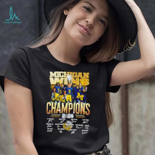 Michigan wins CFP National Champions 2024 player signatures logo shirt
