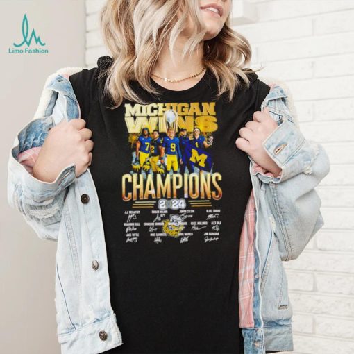 Michigan wins CFP National Champions 2024 player signatures logo shirt