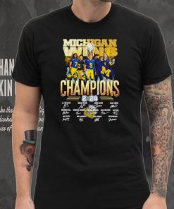 Michigan wins CFP National Champions 2024 player signatures logo shirt
