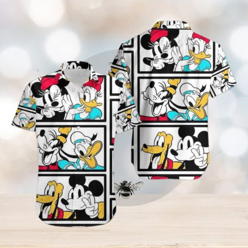 Mickey And Donal Duck White Black Aloha Hawaiian Shirts