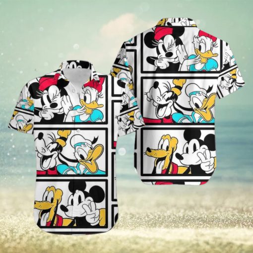 Mickey And Donal Duck White Black Aloha Hawaiian Shirts