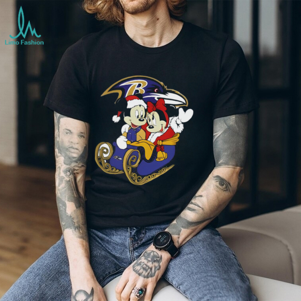 Mickey Minnie Santa Ride Sleigh Christmas Baltimore Ravens 2024 Shirt Mickey Minnie Santa Ride Sleigh Christmas Baltimore Ravens 2024 Shirt