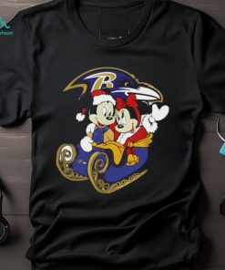 Mickey Minnie Santa Ride Sleigh Christmas Baltimore Ravens 2024 Shirt