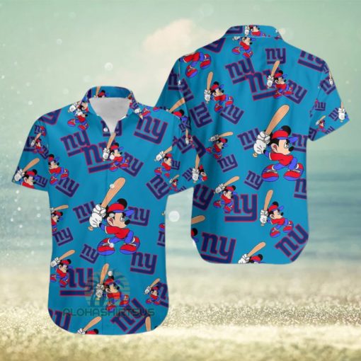 Mickey Mouse Baseball New York Giants Sapphire Hawaiian Camp Shirt