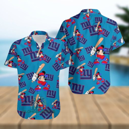 Mickey Mouse Baseball New York Giants Sapphire Hawaiian Camp Shirt