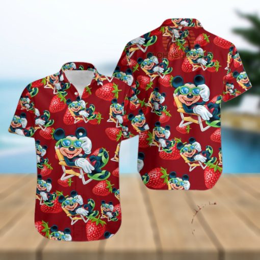 Mickey Mouse Beach Strawberry Maroon Mens Tall Hawaiian Shirts