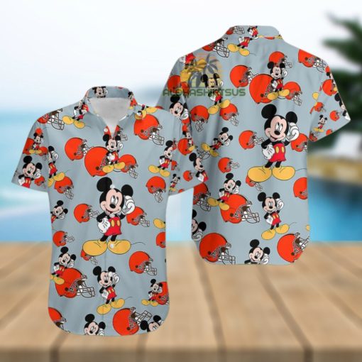 Mickey Mouse Call Phone Cleveland Browns Grey Tacky Hawaiian Shirt