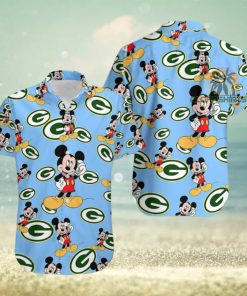 Mickey Mouse Call Phone Green Bay Packers Blue Button Down Hawaiian Shirt