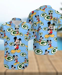 Mickey Mouse Call Phone Green Bay Packers Blue Button Down Hawaiian Shirt