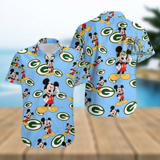 Mickey Mouse Call Phone Green Bay Packers Blue Button Down Hawaiian Shirt