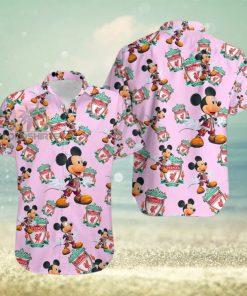 Mickey Mouse Character Liverpool Fc Pink Tropical Print Hawaiian Shirt