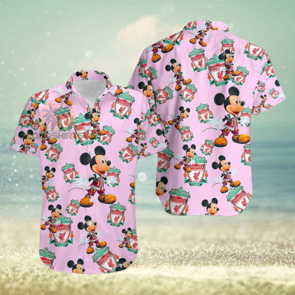 Mickey Mouse Character Liverpool Fc Pink Tropical Print Hawaiian Shirt Mickey Mouse Character Liverpool Fc Pink Tropical Print Hawaiian Shirt