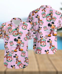 Mickey Mouse Character Liverpool Fc Pink Tropical Print Hawaiian Shirt