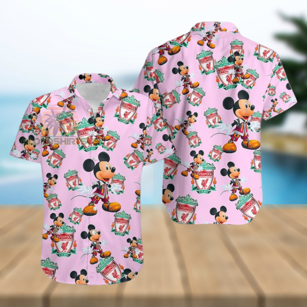 Mickey Mouse Character Liverpool Fc Pink Tropical Print Hawaiian Shirt Mickey Mouse Character Liverpool Fc Pink Tropical Print Hawaiian Shirt