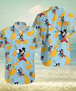 Mickey Mouse Electric Guitar Banana Light Blue Unisex Hawaiian Shirts