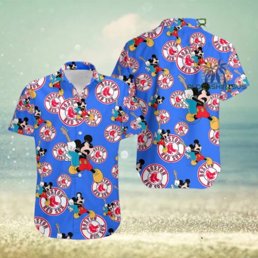 Mickey Mouse Electric Guitar Boston Red Sox Royal Blue Original Hawaiian Shirt