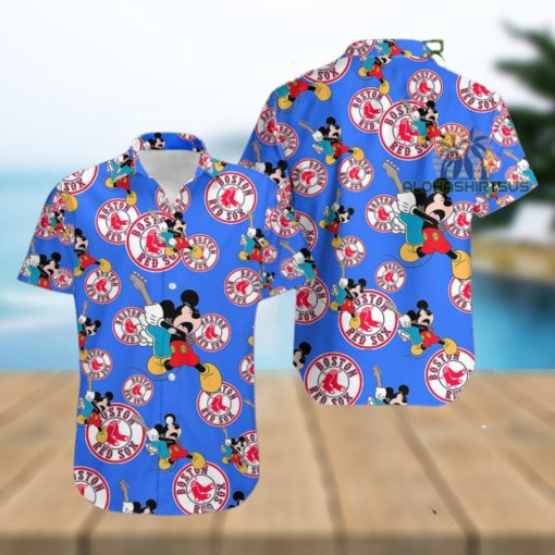 Mickey Mouse Electric Guitar Boston Red Sox Royal Blue Original Hawaiian Shirt