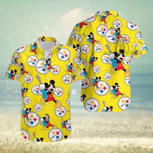 Mickey Mouse Electric Guitar Pittsburgh Steelers Yellow One Piece Hawaiian Shirt