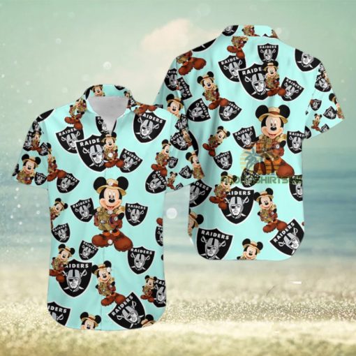 Mickey Mouse Explorer Oakland Raiders Light Blue Best Aloha Hawaiian Shirts