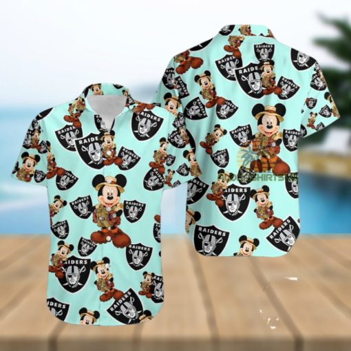 Mickey Mouse Explorer Oakland Raiders Light Blue Best Aloha Hawaiian Shirts