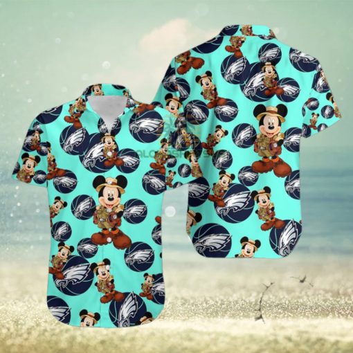 Mickey Mouse Explorer Philadelphia Eagles Logo Light Blue 80S Hawaiian Shirt