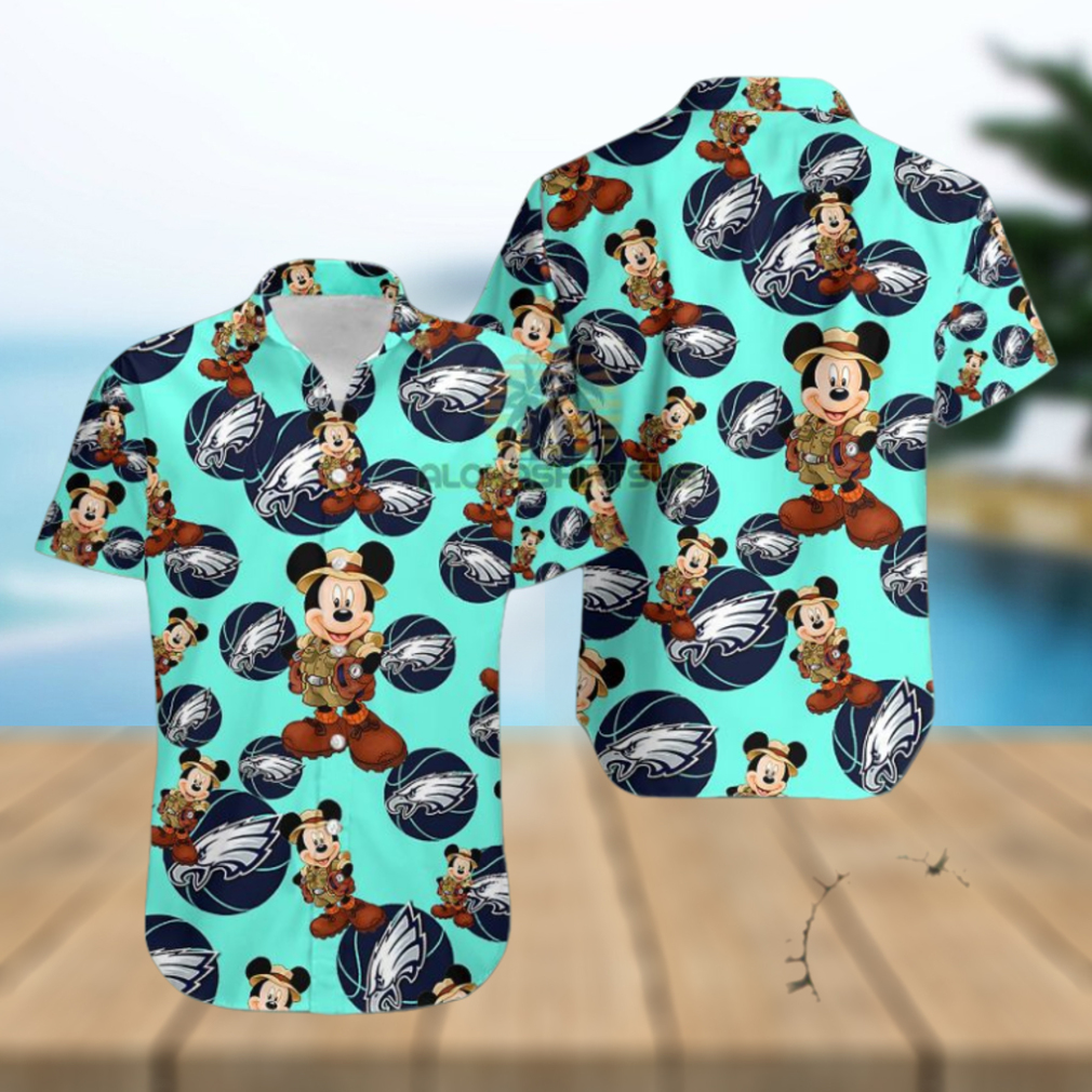 Mickey Mouse Explorer Philadelphia Eagles Logo Light Blue 80S Hawaiian Shirt Mickey Mouse Explorer Philadelphia Eagles Logo Light Blue 80S Hawaiian Shirt