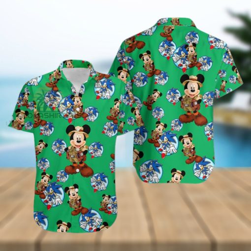 Mickey Mouse Explorer Segasonic The Hedgehog Irish Green Vintage Aloha Hawaiian Shirt