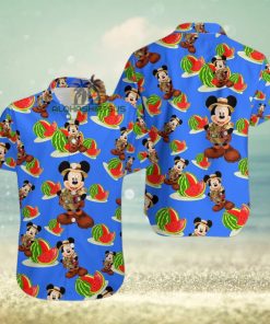 Mickey Mouse Explorer Watermelon Royal Blue Aloha Print Hawaiian Shirt