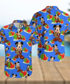 Mickey Mouse Explorer Watermelon Royal Blue Aloha Print Hawaiian Shirt