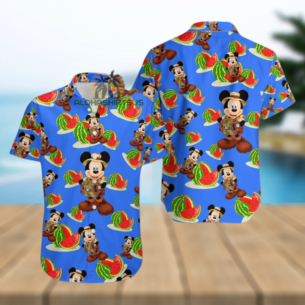 Mickey Mouse Explorer Watermelon Royal Blue Aloha Print Hawaiian Shirt Mickey Mouse Explorer Watermelon Royal Blue Aloha Print Hawaiian Shirt