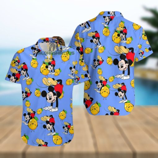 Mickey Mouse Hip Hop Lemon Blue Western Hawaiian Shirt