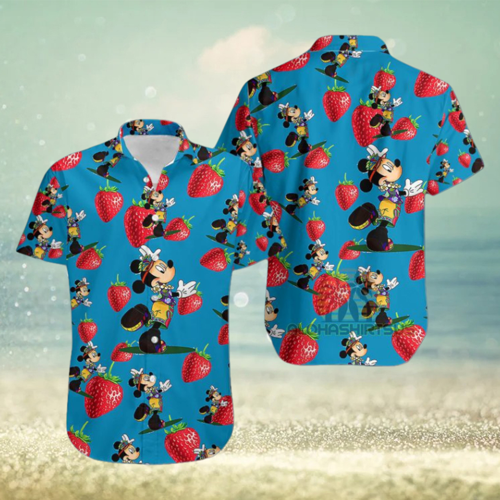 Mickey Mouse Hula Strawberry Sapphire Slim Fit Hawaiian Shirt Mickey Mouse Hula Strawberry Sapphire Slim Fit Hawaiian Shirt