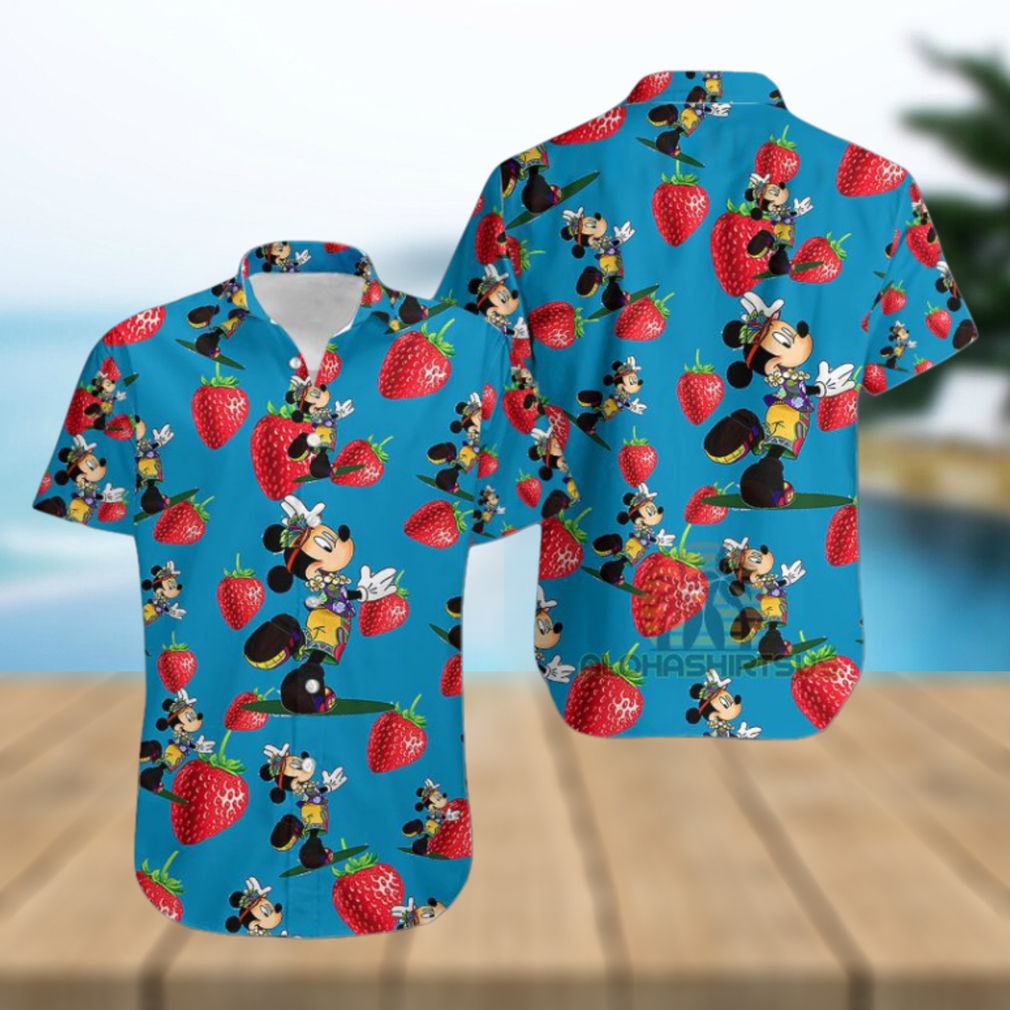 Mickey Mouse Hula Strawberry Sapphire Slim Fit Hawaiian Shirt Mickey Mouse Hula Strawberry Sapphire Slim Fit Hawaiian Shirt