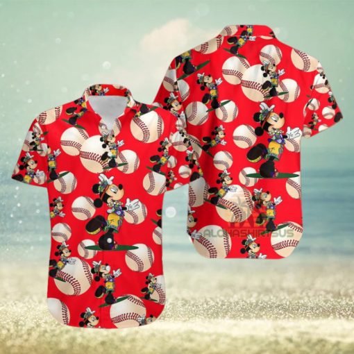 Mickey Mouse Hula White Baseball Red Youth Hawaiian Shirts