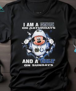 Mickey Mouse I Am A Notre Dame Fighting Irish On Saturdays And A Colt On Sundays Shirt, hoodie, sweater, long sleeve and tank top Mickey Mouse I Am A Notre Dame Fighting Irish On Saturdays And A Colt On Sundays Shirt