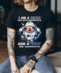 Mickey Mouse I Am A Notre Dame Fighting Irish On Saturdays And A Colt On Sundays Shirt, hoodie, sweater, long sleeve and tank top Mickey Mouse I Am A Notre Dame Fighting Irish On Saturdays And A Colt On Sundays Shirt