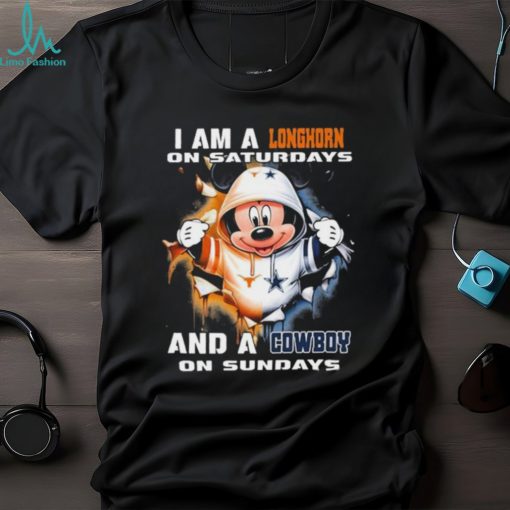 Mickey Mouse I Am A Texas Longhorns On Saturdays And A Cowboy On Sundays Shirt