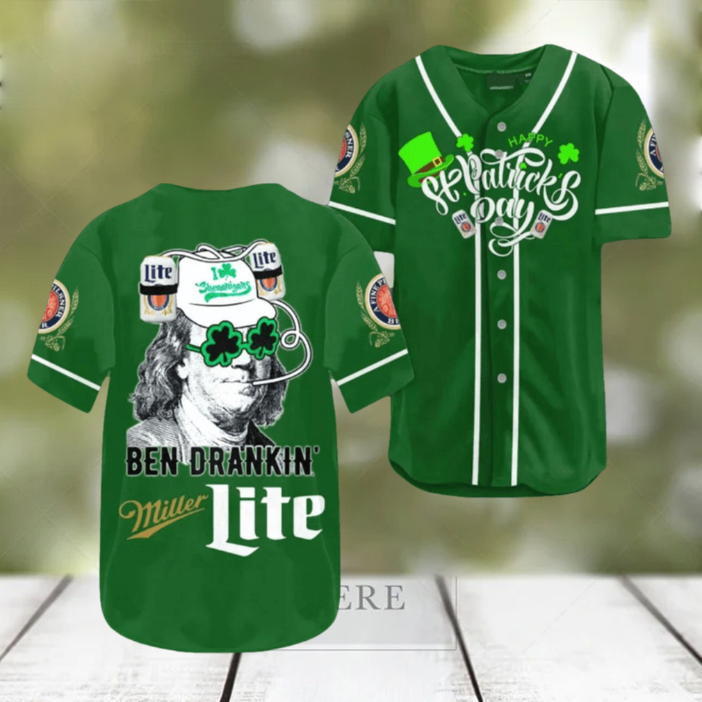 Miller Lite St Patrick’s Day Ben Drankin’ Baseball Jersey Miller Lite St Patrick’s Day Ben Drankin’ Baseball Jersey