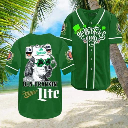 Miller Lite St Patrick’s Day Ben Drankin’ Baseball Jersey