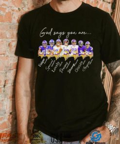 Minnesota Vikings god says you are unique special lovely precious strong chosen forgiven shirt