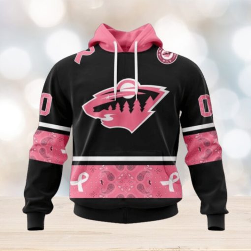 Minnesota Wild Hoodie Specialized Design In Classic Style With Paisley! WE WEAR PINK BREAST CANCER Hoodie