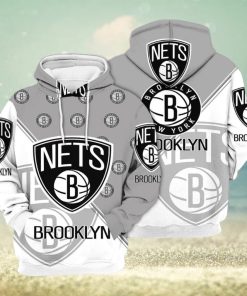 NBA Brooklyn Nets Gray White Half Multi Logo Pullover Hoodie