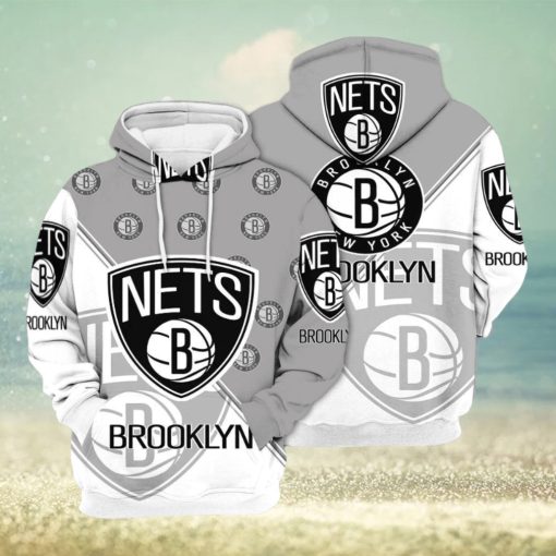 NBA Brooklyn Nets Gray White Half Multi Logo Pullover Hoodie