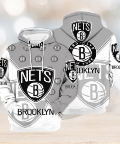 NBA Brooklyn Nets Gray White Half Multi Logo Pullover Hoodie