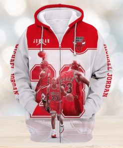 NBA Chicago Bulls Michael Jordan White Red Zip Up Hoodie