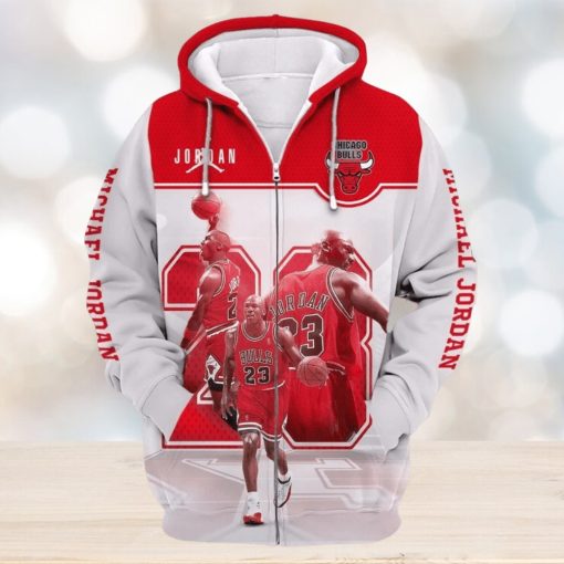 NBA Chicago Bulls Michael Jordan White Red Zip Up Hoodie