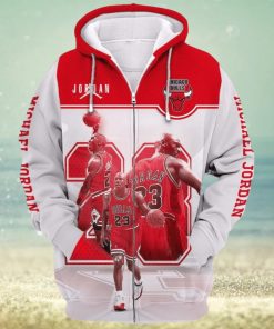 NBA Chicago Bulls Michael Jordan White Red Zip Up Hoodie