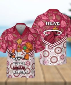 NBA Miami Heat Eat Sleep Heat Repeat Flower Pattern Print Hawaiian Shirt