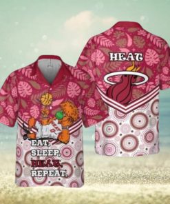 NBA Miami Heat Eat Sleep Heat Repeat Flower Pattern Print Hawaiian Shirt